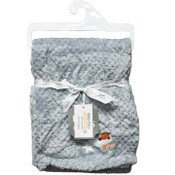 Wholesale - 30"x40" GREY FLANNEL POPCORN BLANKET W/EMBROIDERED MOON BEAR C/P 24, UPC: 196966000960